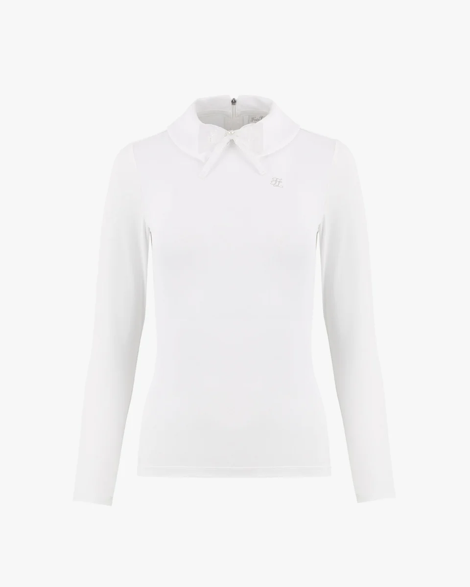 Double Collar Long Sleeve T Shirt (White)