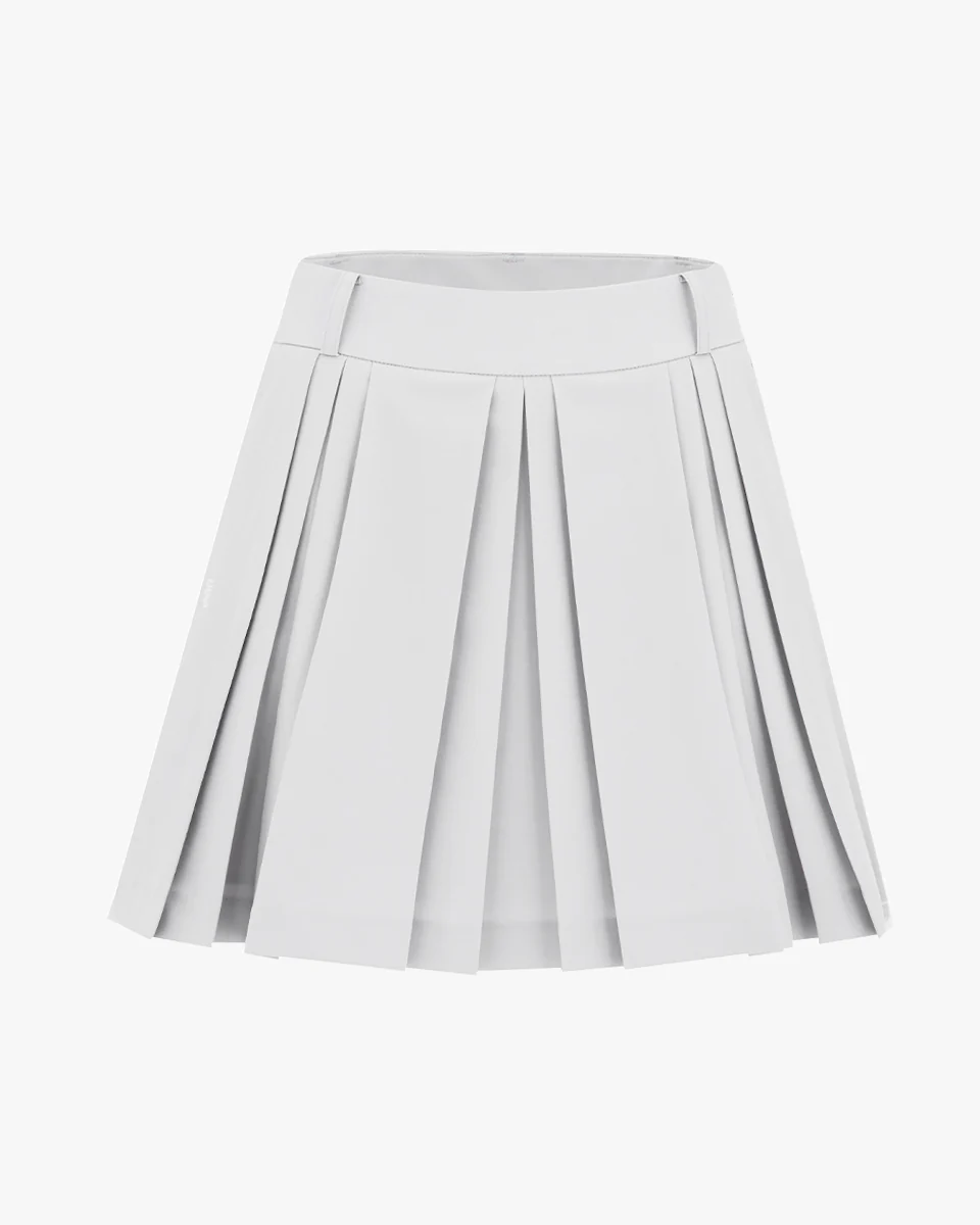 Logo Embellished Pleated Skirt (Grey)