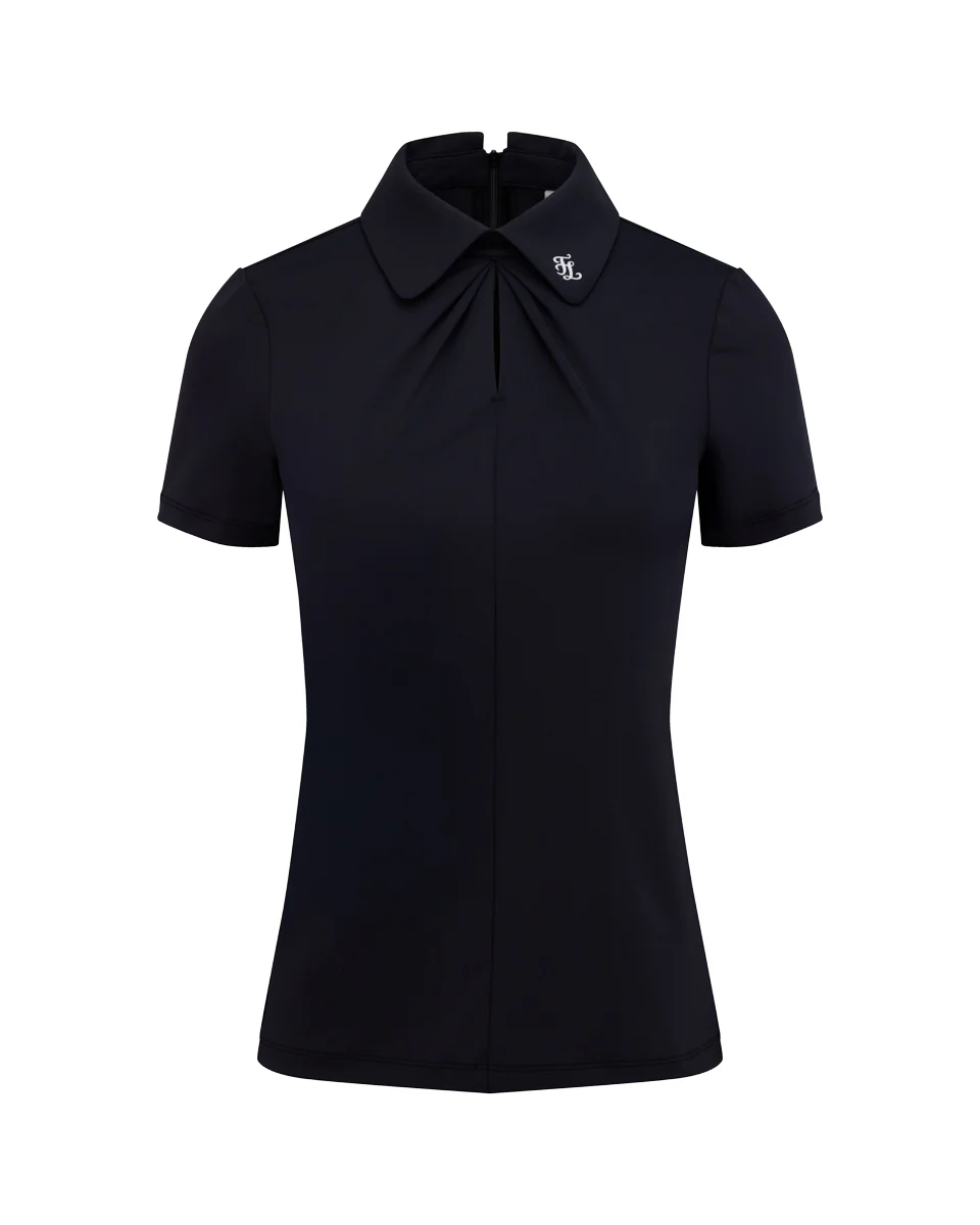 Front shirring short sleeve T Shirt (Black)