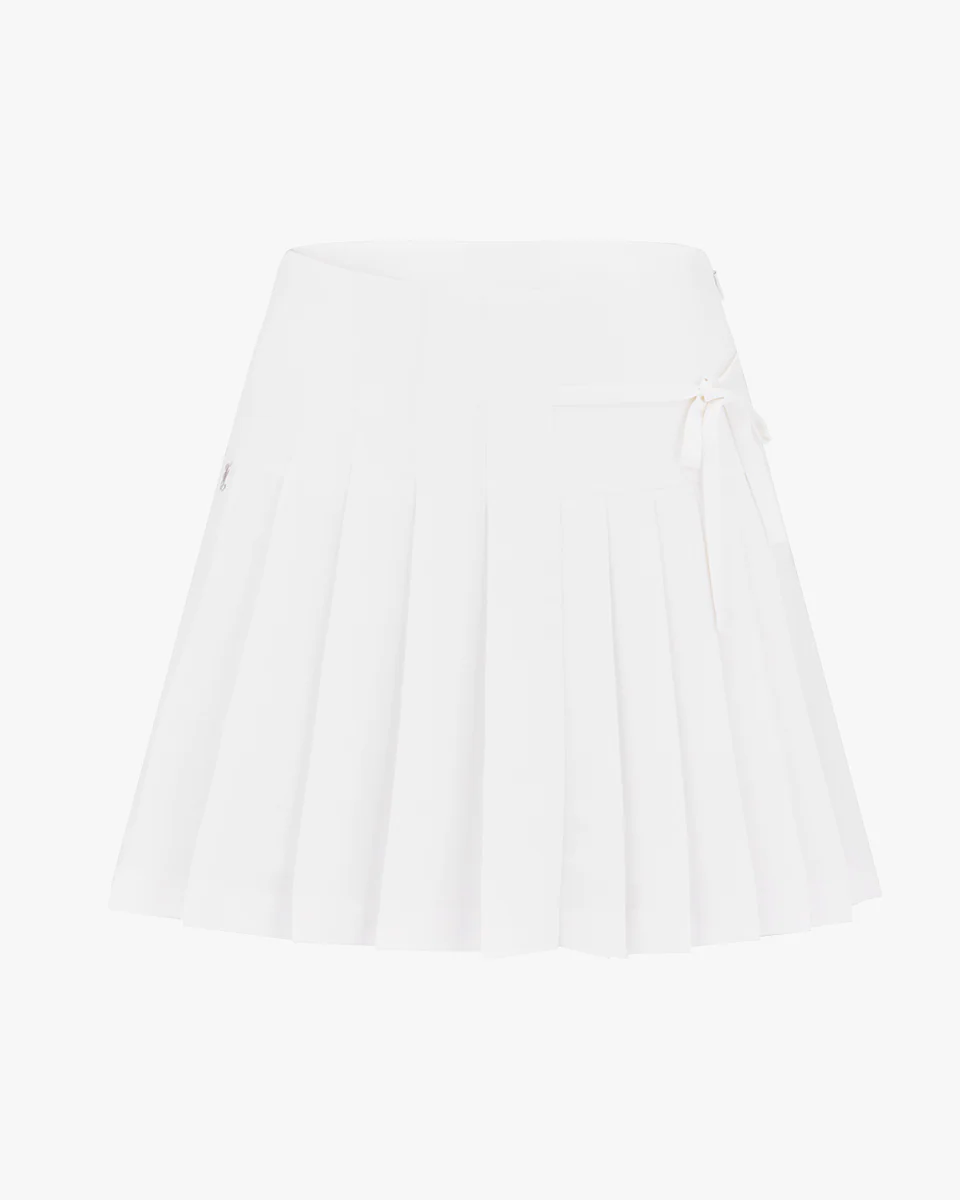 Asymmetrical Ribbon Pleated Skirt (White)