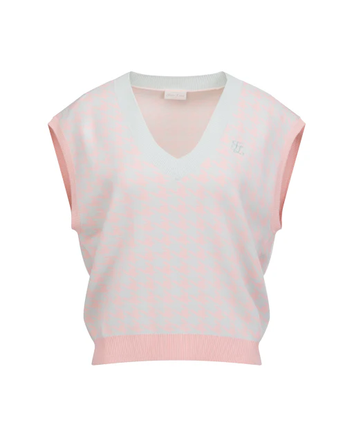 Houndstooth Checkered Knit Vest (Mint)