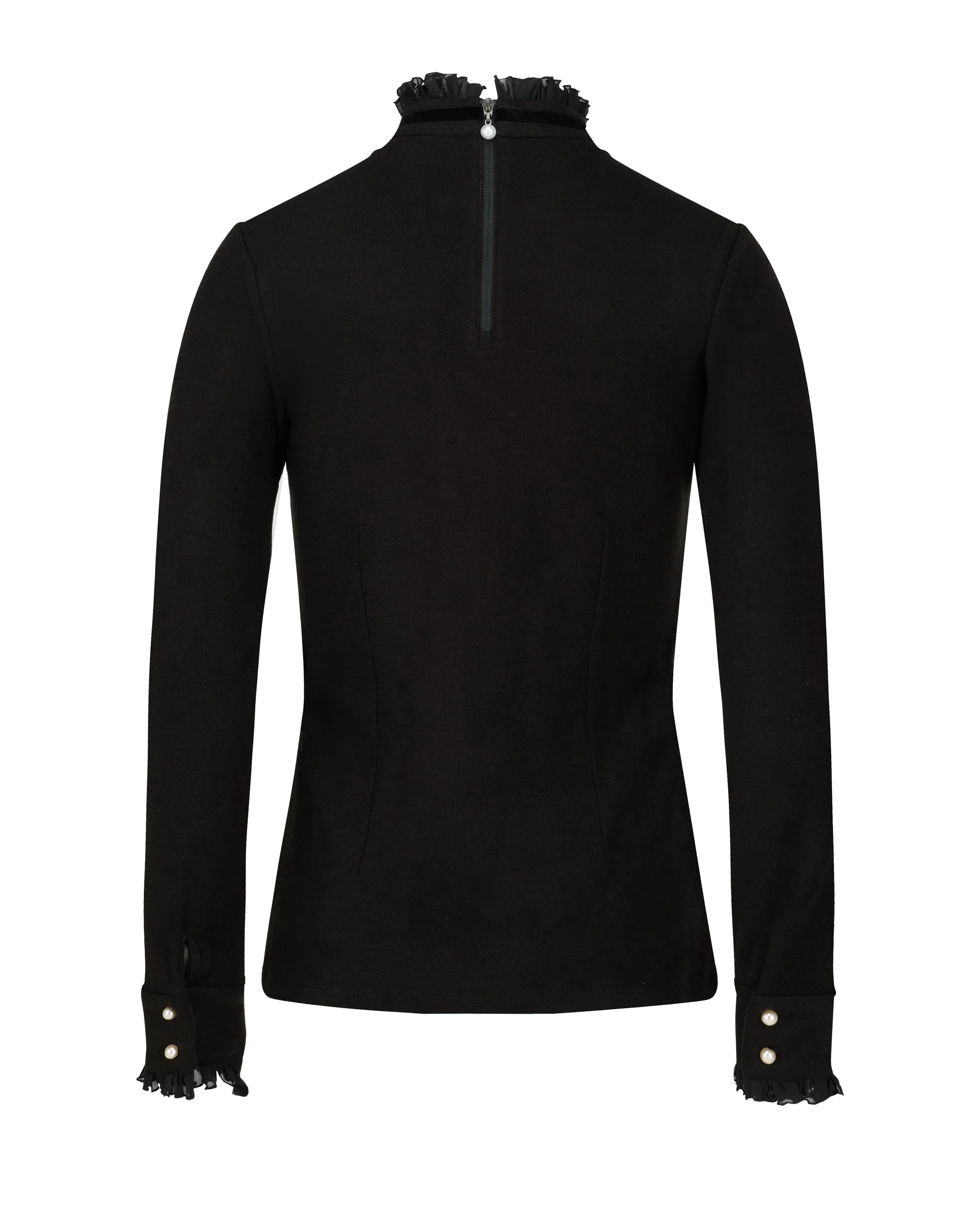 Velvet ribbon pleated T Shirt (Black)