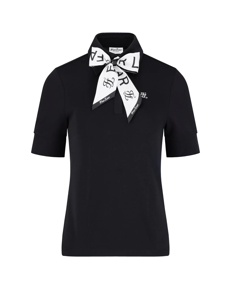 Lettering Scarf Short Sleeve T Shirt (Black)