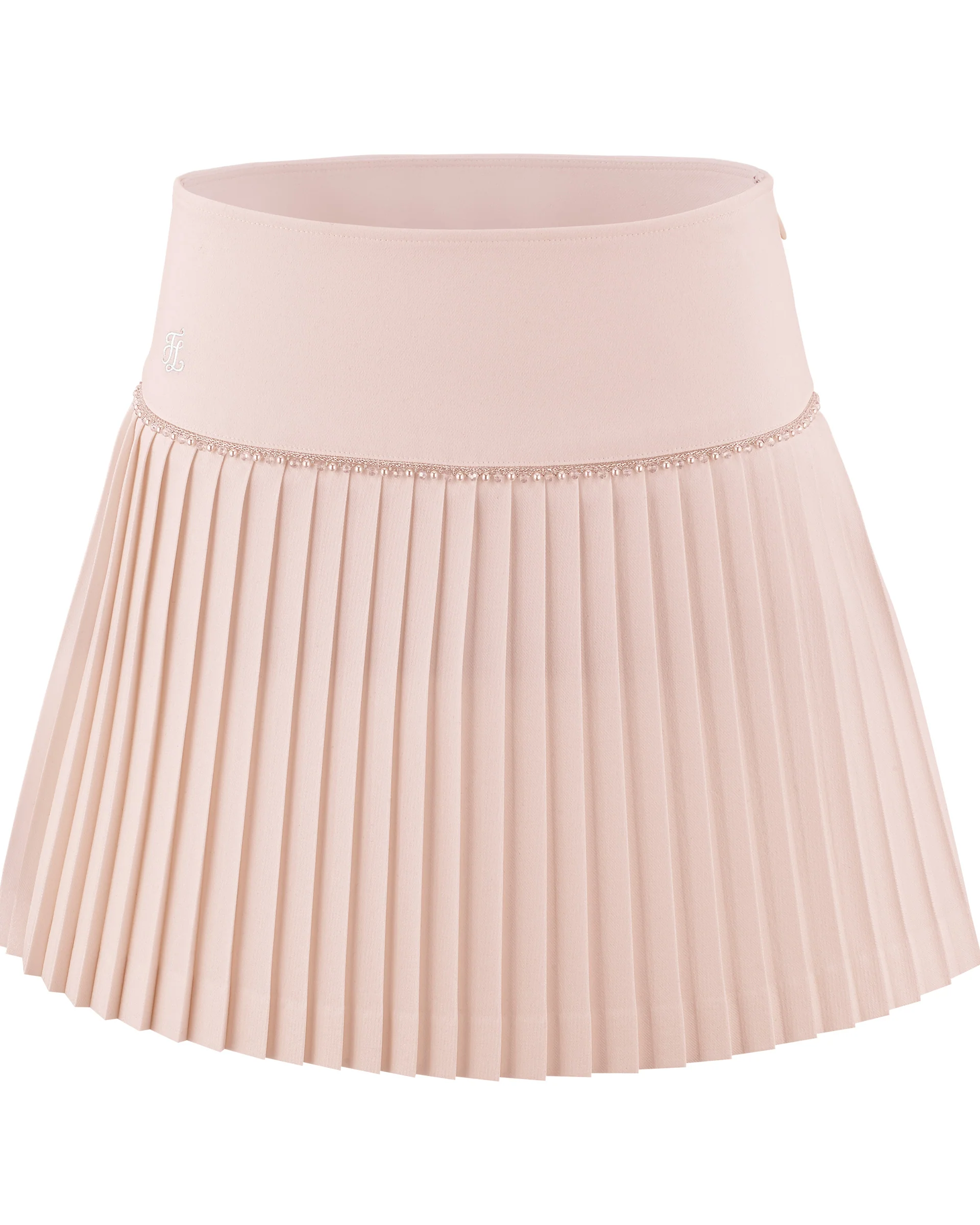 [FL Signature] Pearl & Bead Flare Pleated Skirt (Pink)