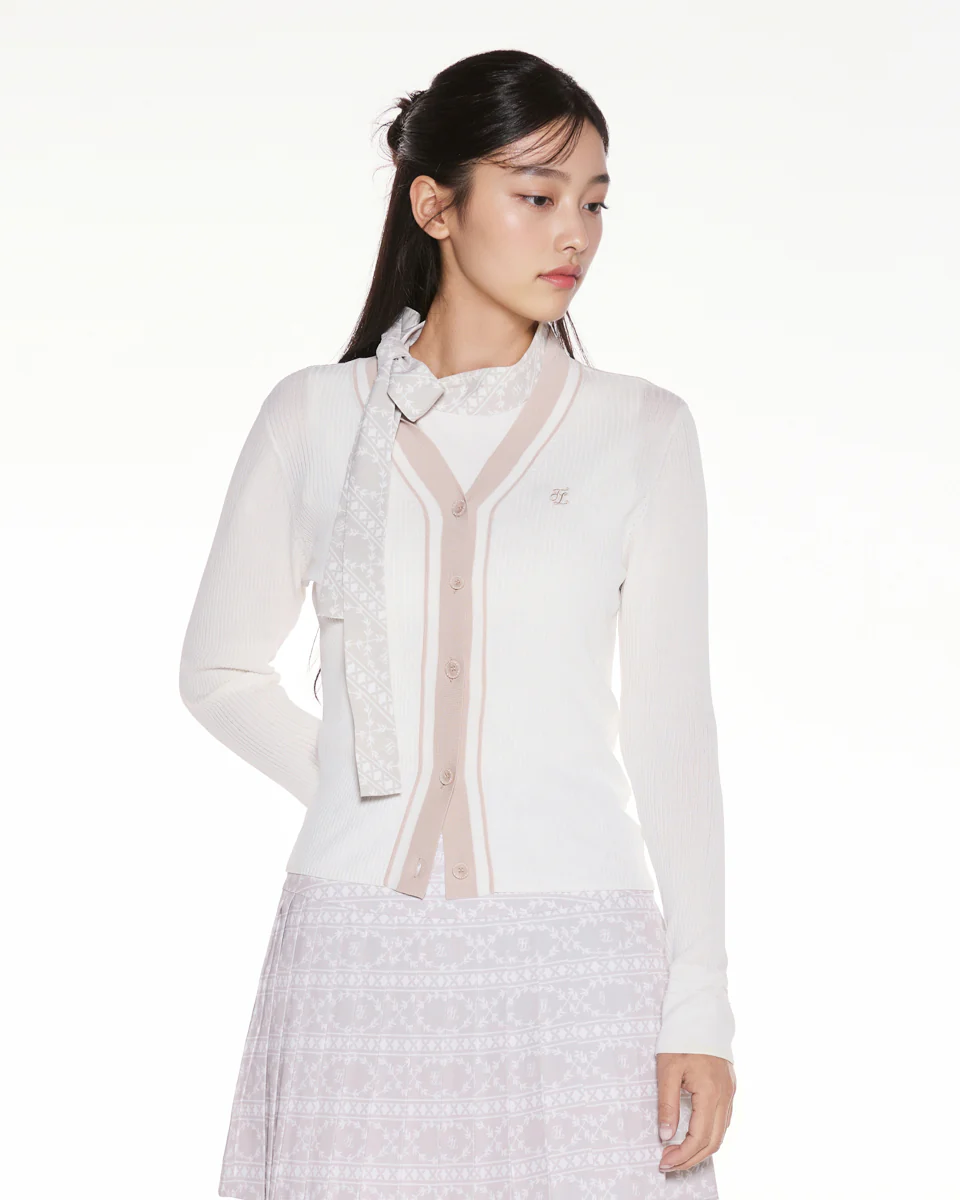 Color Combination Wide Ribbed Cardigan (White)