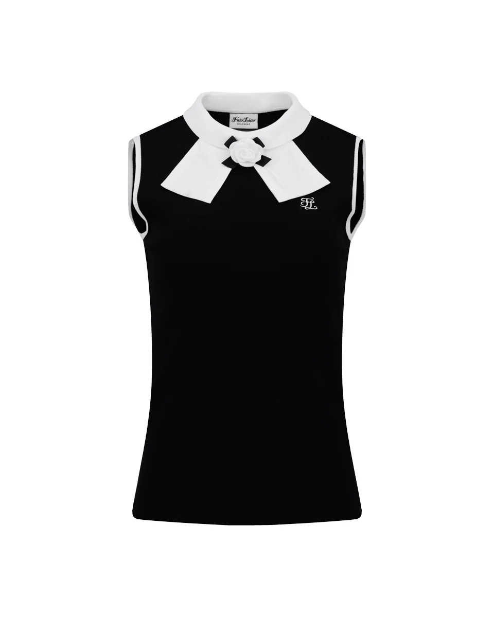 Detachable Lace Ribbon Sleeveless Knit (Black)