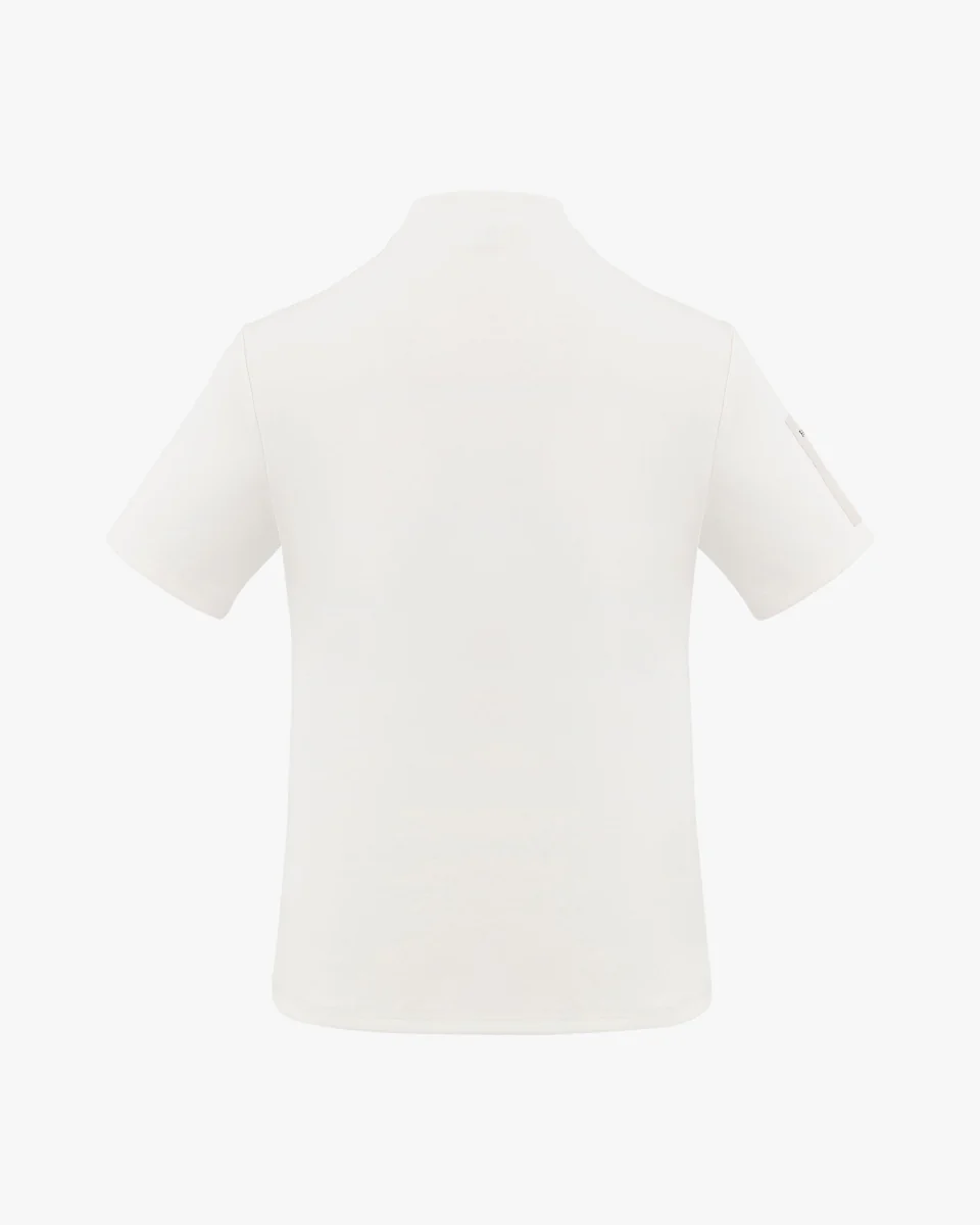 Men's high neck woven patch short sleeve T Shirt (Ivory)