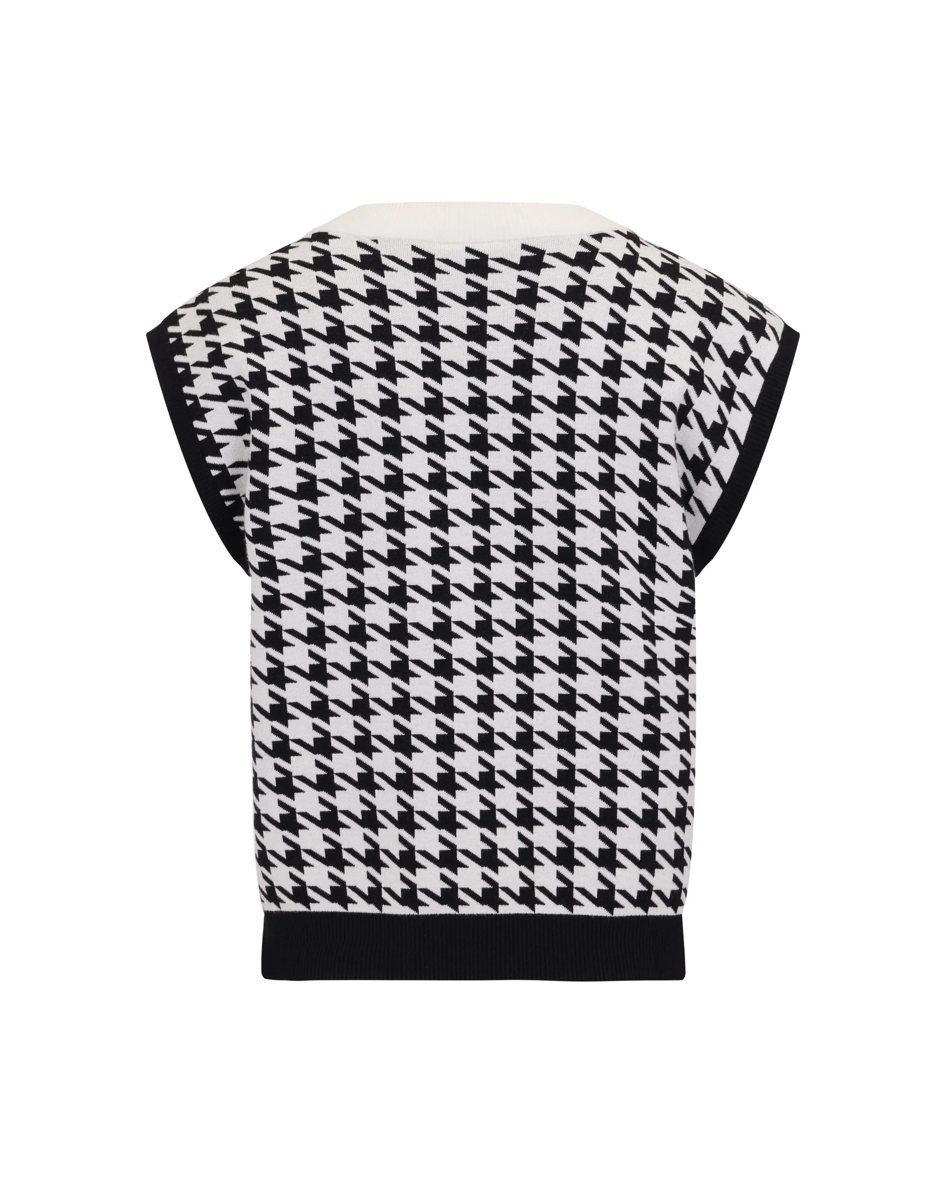Houndstooth Checkered Knit Vest (Black)
