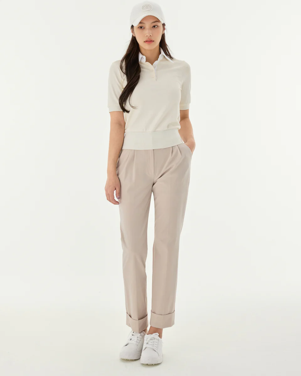 Pintuck Turn Up Pants (Beige)