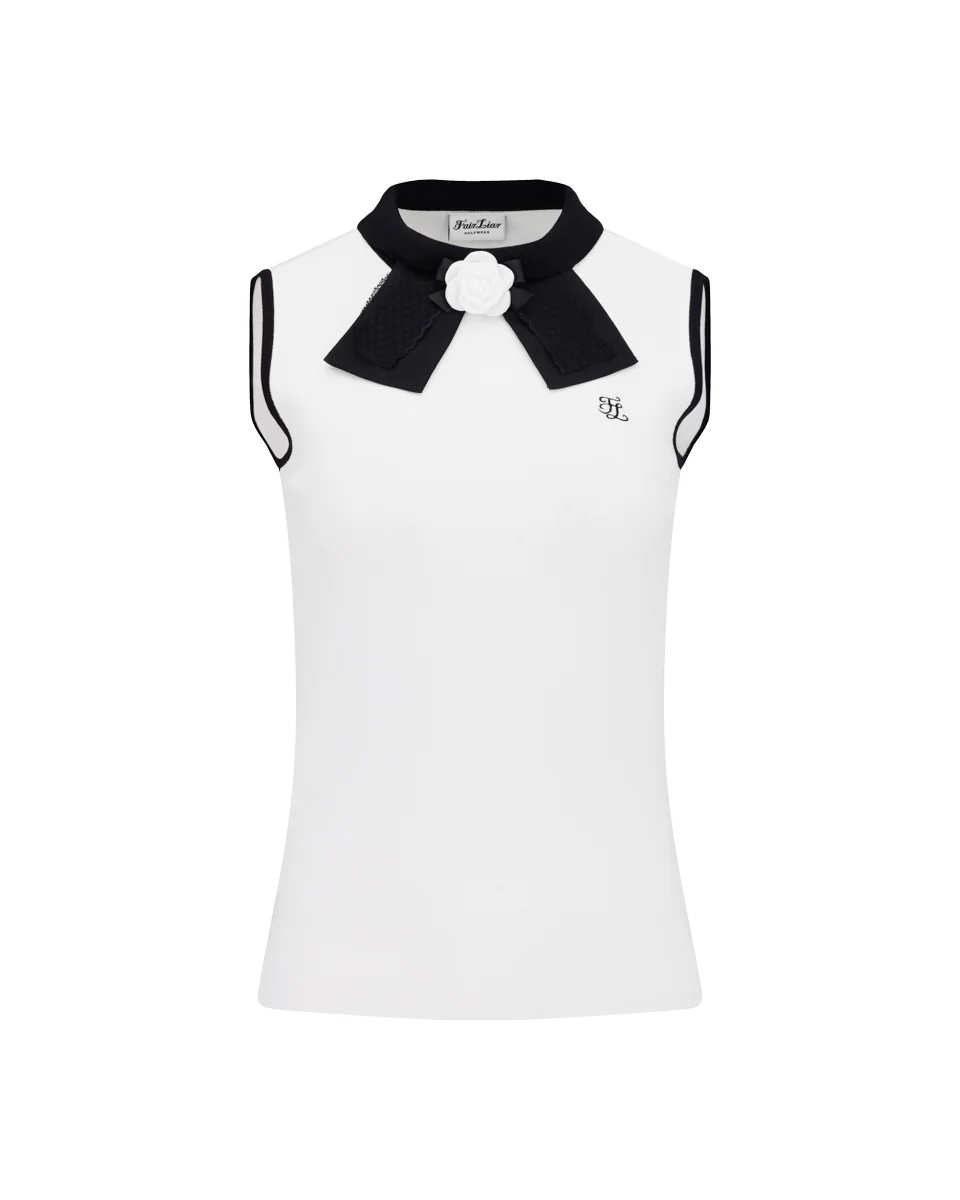 Detachable Lace Ribbon Sleeveless Knit (White)