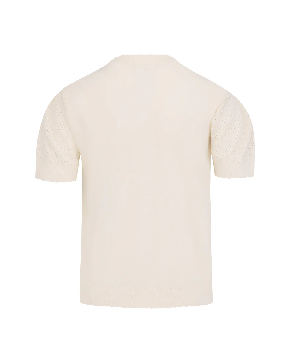 Logo Jacquard Short Sleeve Cardigan (Cream)