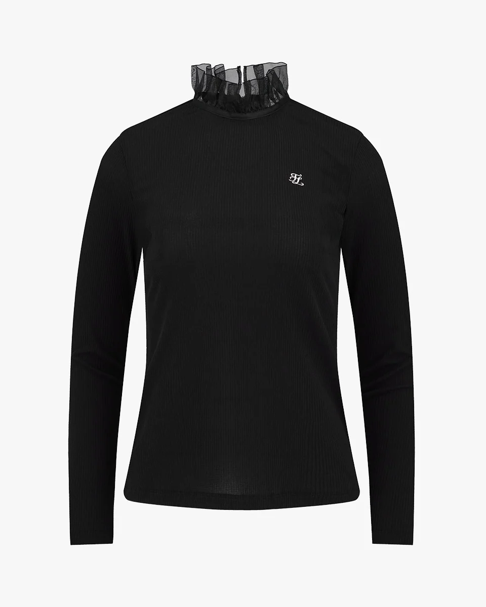 Ruffle High Neck Cooling Inner T Shirt (Black)