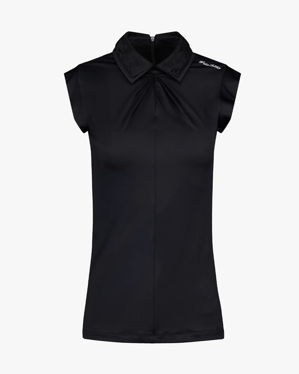 Front Shirring Sleeveless T Shirt (Black)