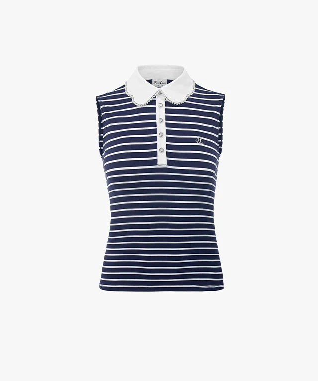 Striped Sleeveless T Shirt (Blue)