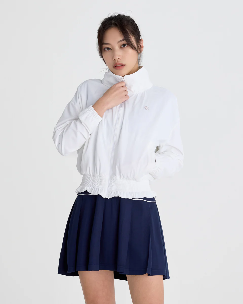 Ruffle Hem ZipUp Jumper (White)