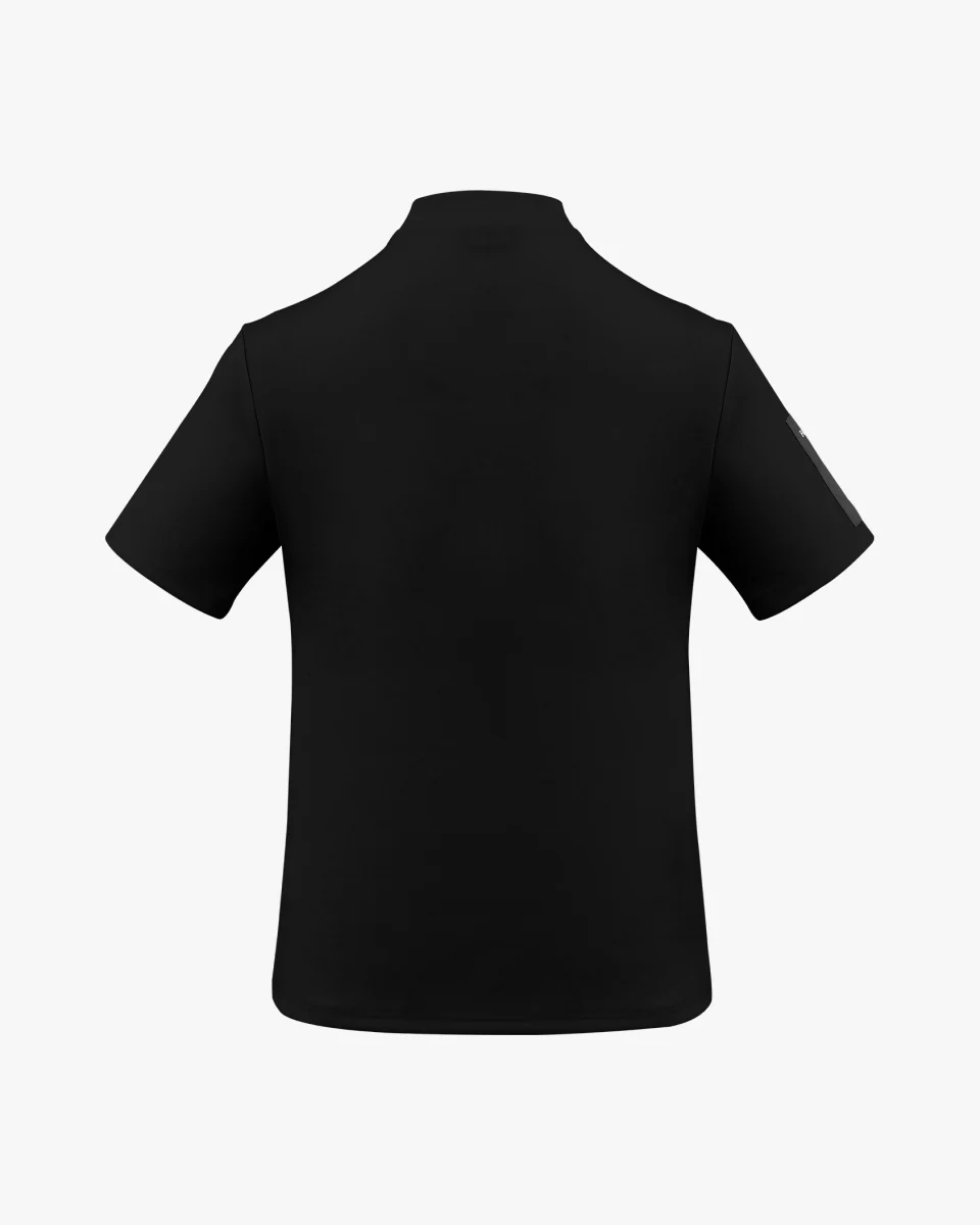 Men's high neck woven patch short sleeve T Shirt (Black)