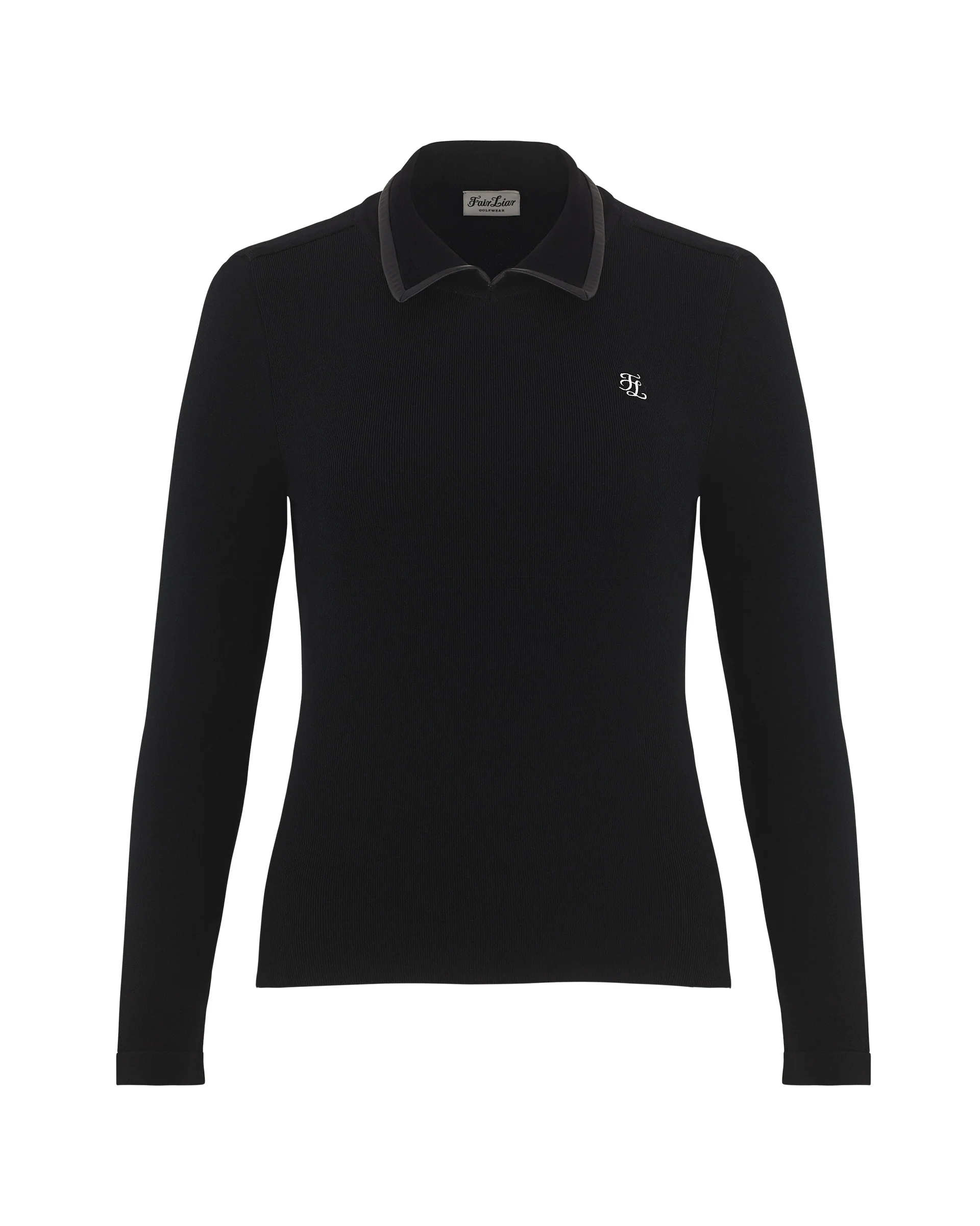 Leather Color Combination Collar Knit (Black)