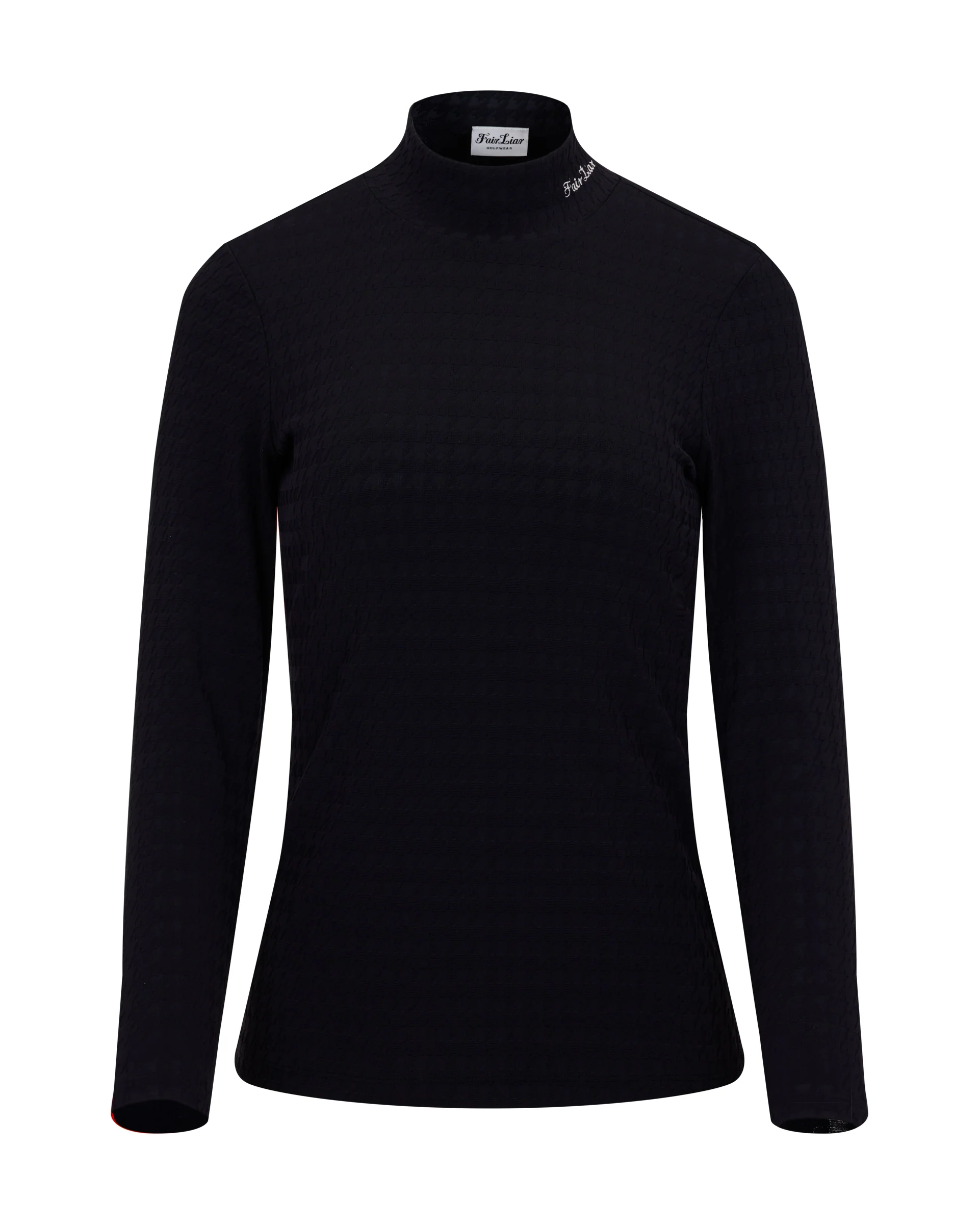 Houndstooth Jacquard High Neck T Shirt (Black)