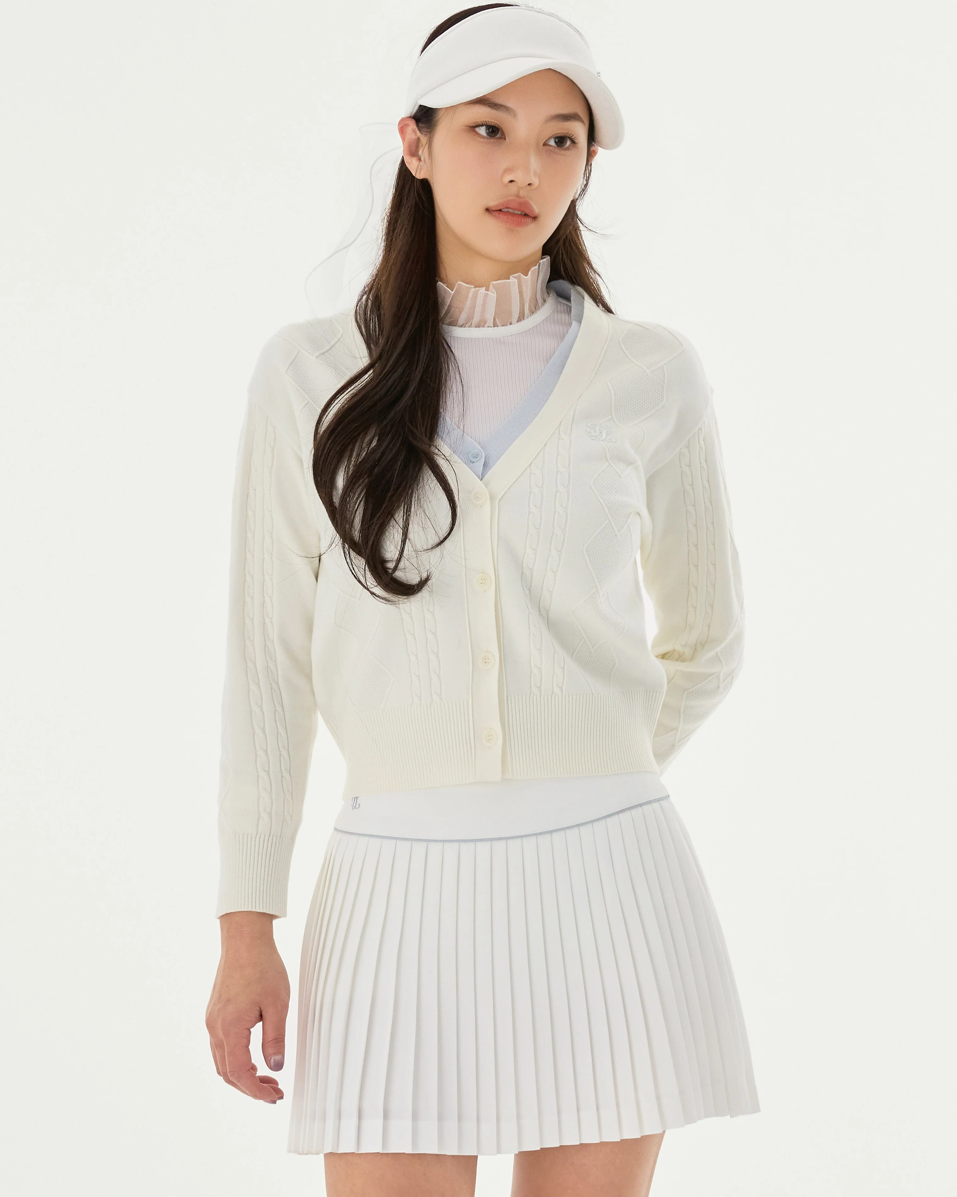 Double Color V Neck Cardigan (White)