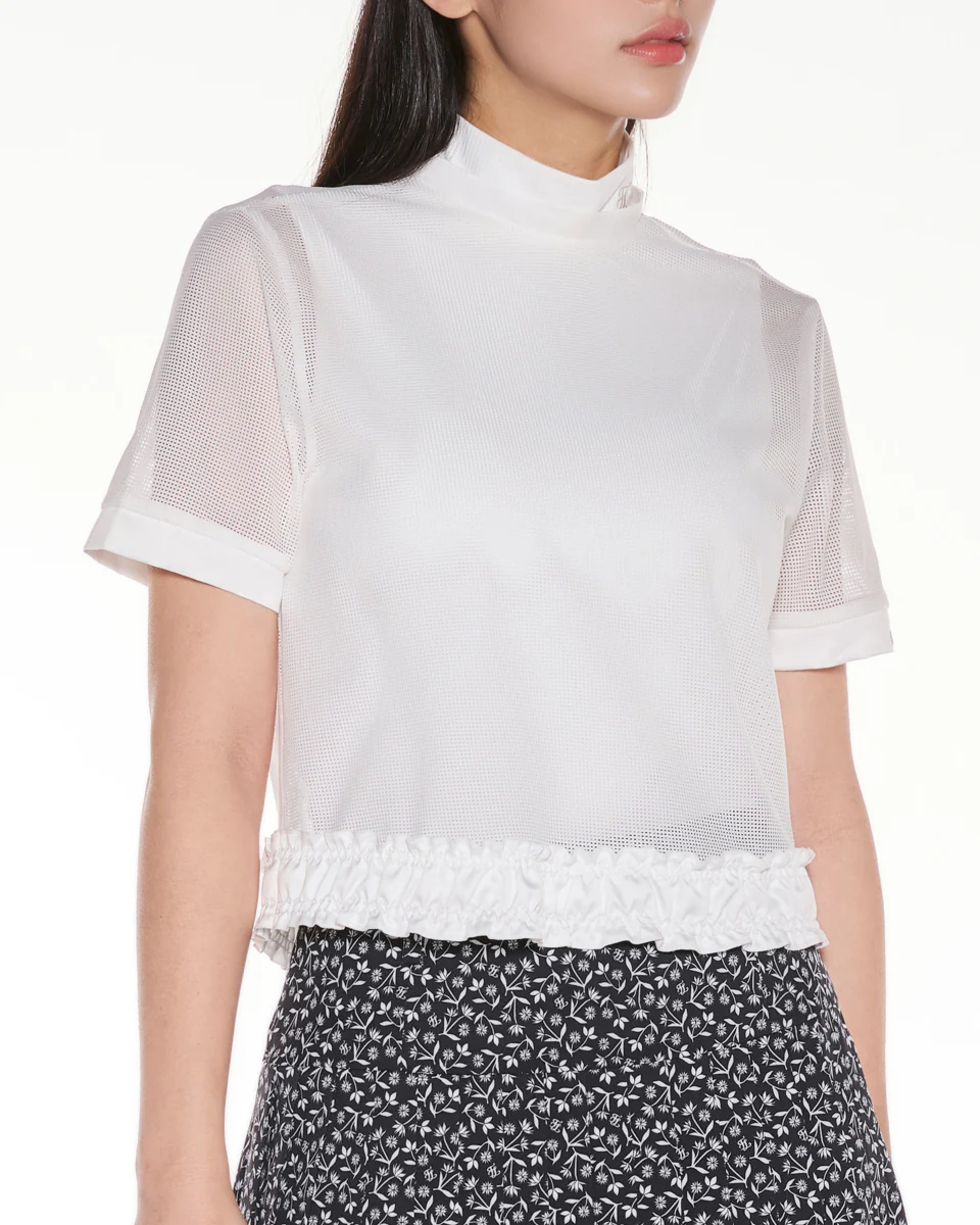 Mesh Crop Short Sleeve and Sleeveless Set (White)