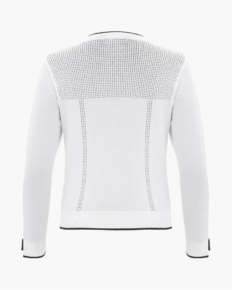 V Neck color scheme line cardigan (White)