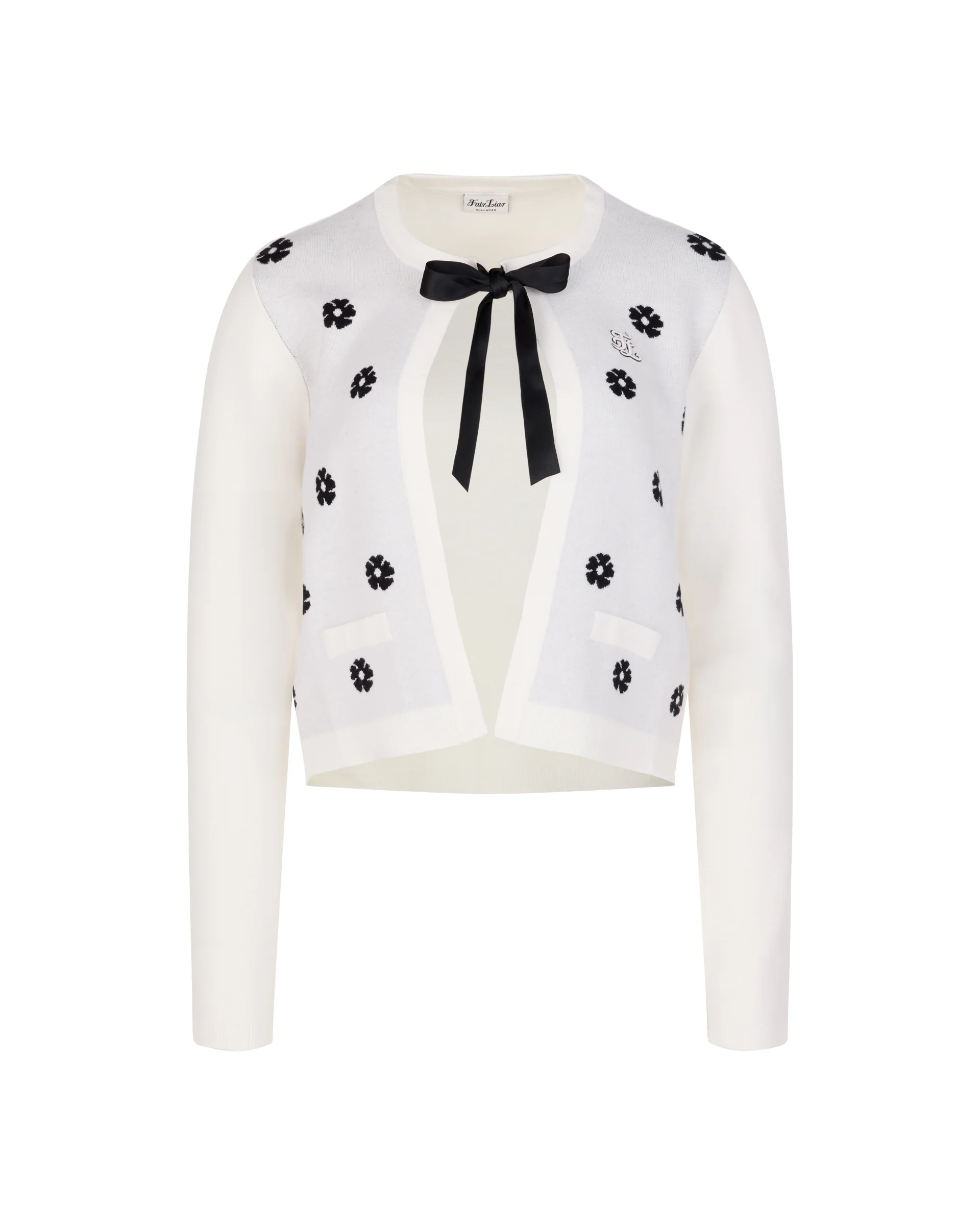 Flower Jacquard Open Ribbon Cardigan (Ivory)