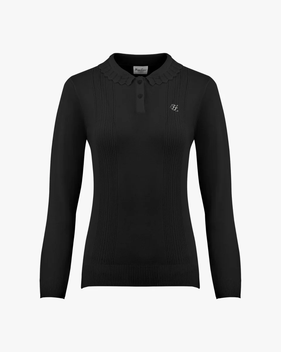 Wave Collar Knit Sweater (Black)