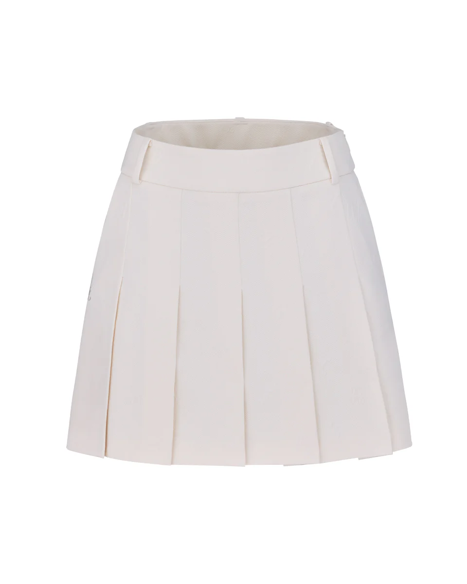 Lettering Jacquard Pleated Skirt (Cream)