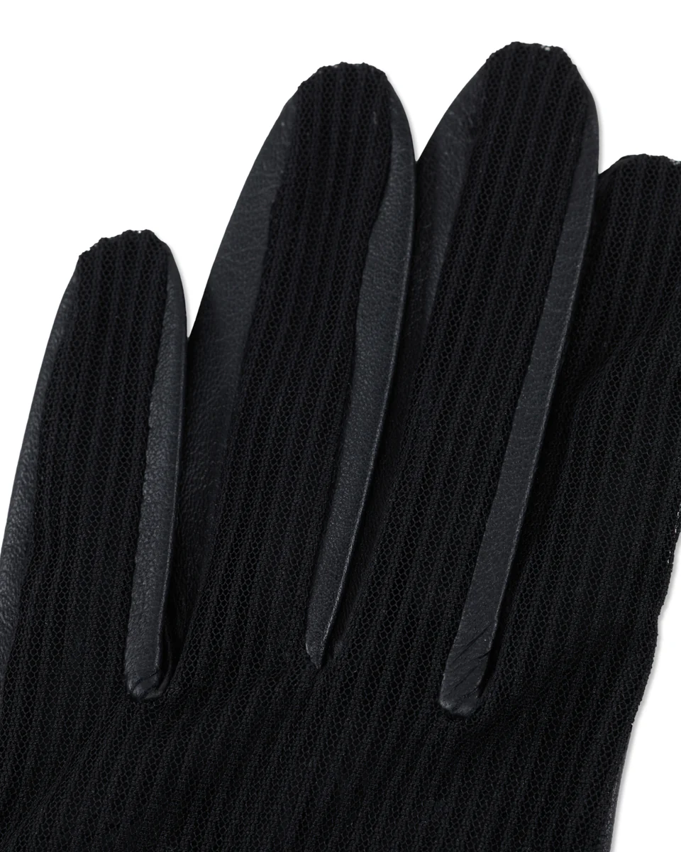 Sheepskin See through ribbon gloves (Black)